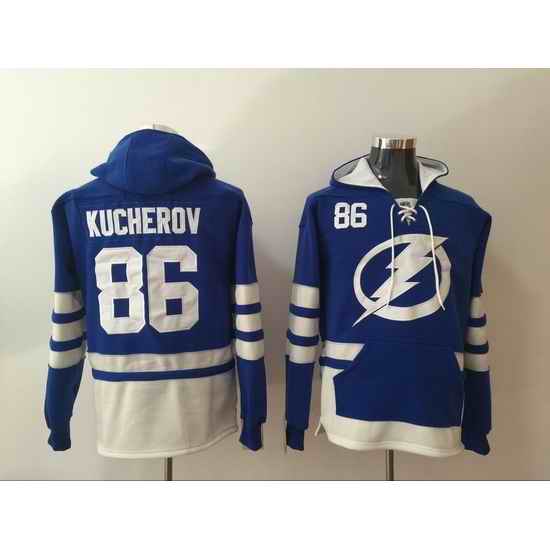 Men Tampa Bay Lightning 86 Nikita Kucherov Blue Stitched Hoodie
